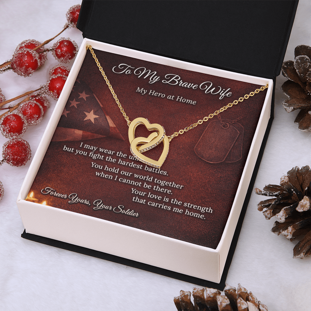 Interlocking Hearts Necklace for Military Wife Homecoming Gift | Message Card | Army Navy