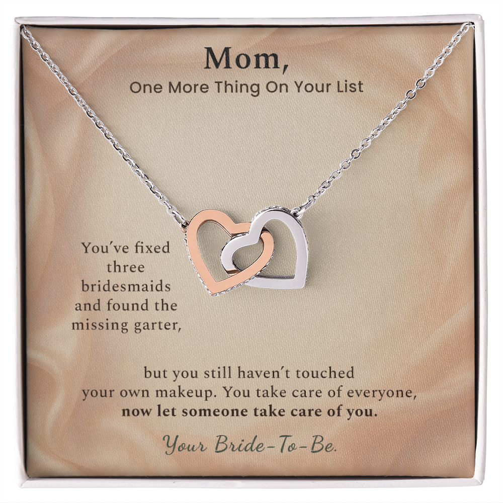 Mom Of The Bride Necklace Keepsake Gift From Daughter | Message Card | Two Hearts Pendant