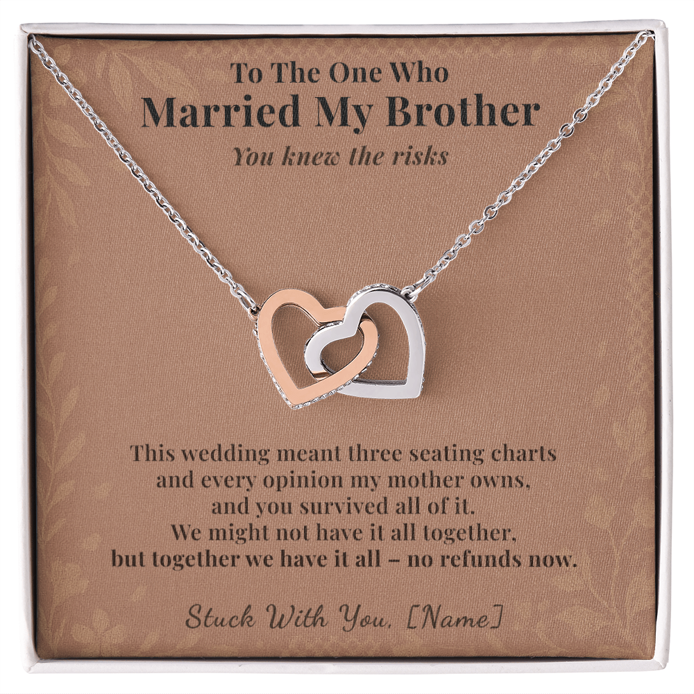 Bride Necklace Welcome Gift From Sister In Law | Message Card | Two Hearts Pendant