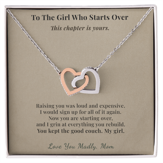 Daughter Necklace New Home Gift From Mom | Message Card | Two Hearts Pendant