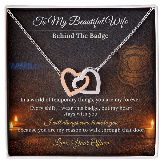Interlocking Hearts Necklace for Police Wife Veterans Day Gift | Message Card