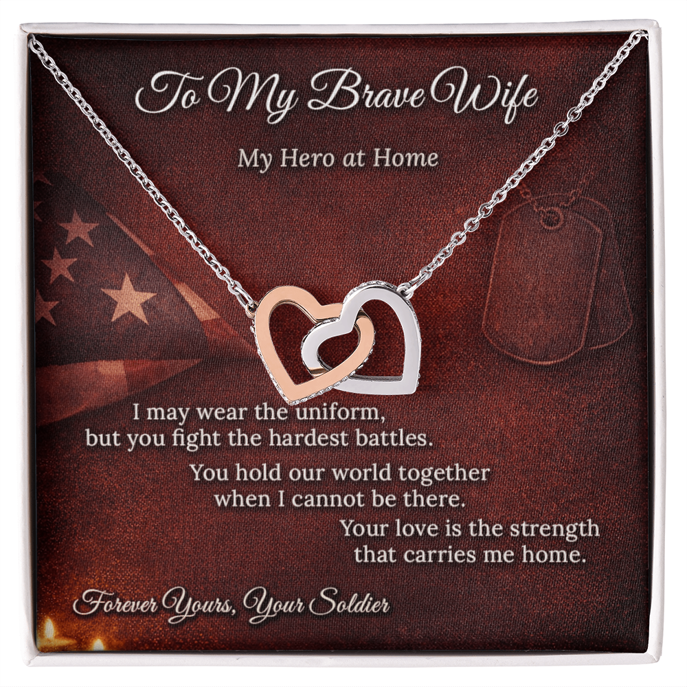 Interlocking Hearts Necklace for Military Wife Homecoming Gift | Message Card | Army Navy