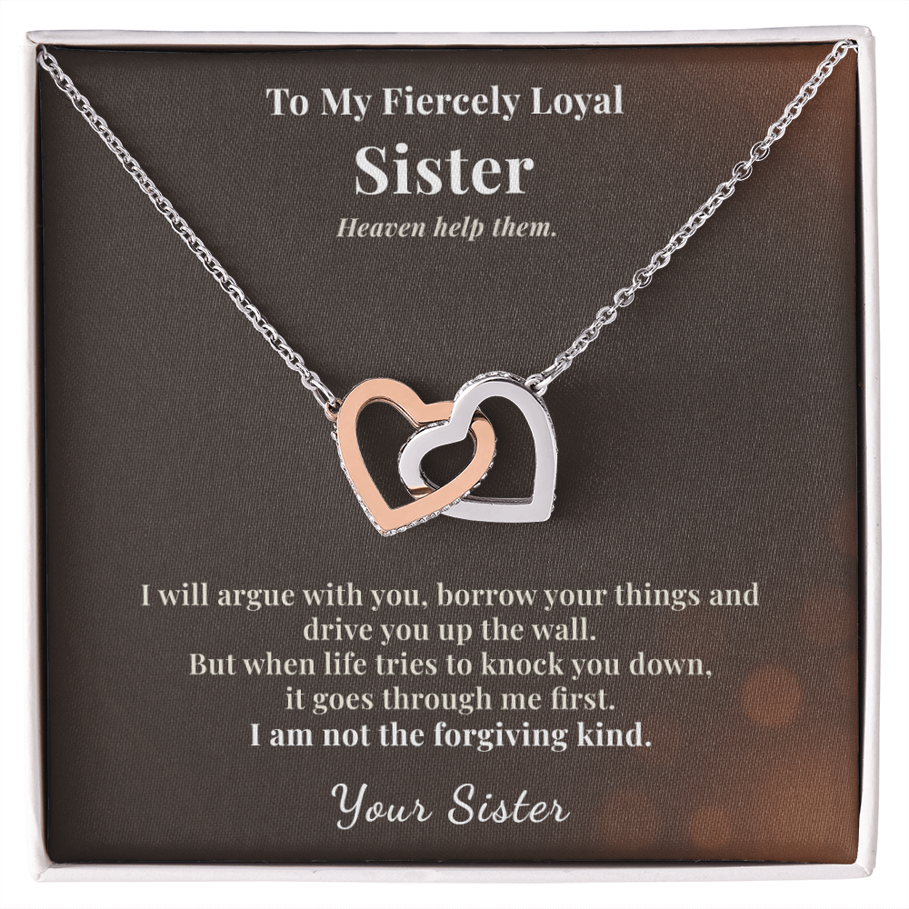 Little Sister Necklace Gift From Big Sis | Fiercely Loyal | Message Card | Two Hearts