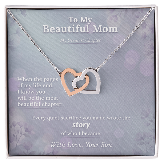 Mother Necklace Appreciation Gift | Message Card | Two Hearts Pendant From Son