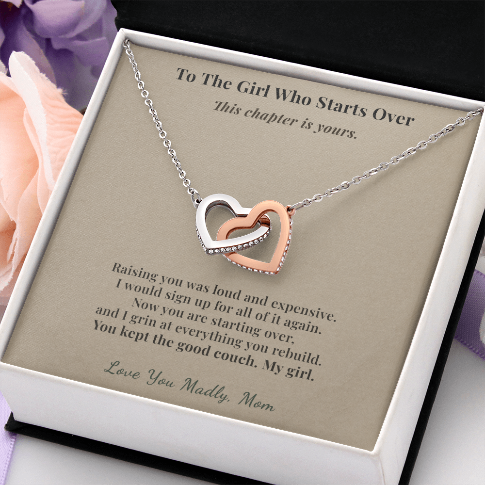 Daughter Necklace New Home Gift From Mom | Message Card | Two Hearts Pendant
