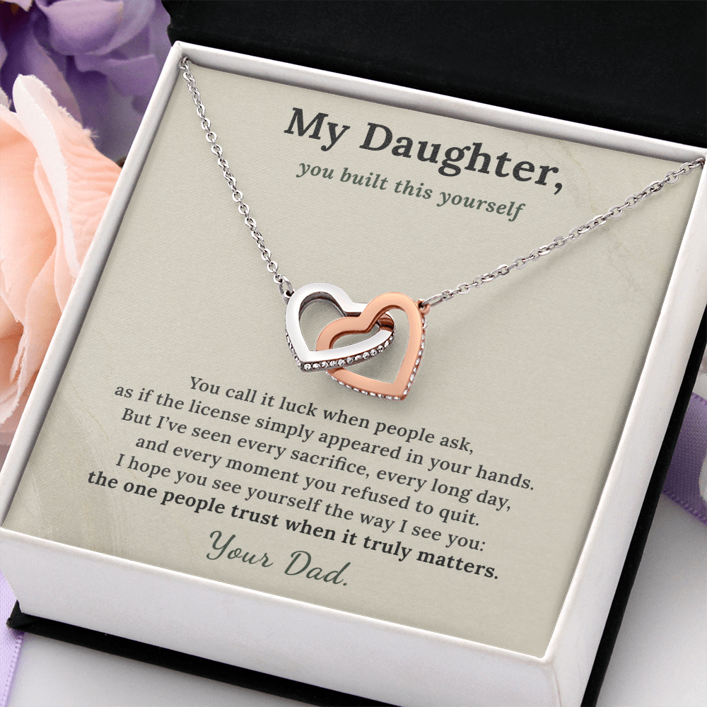 Electrician Daughter Necklace Graduation Gift From Dad | Message Card | Two Hearts Pendant