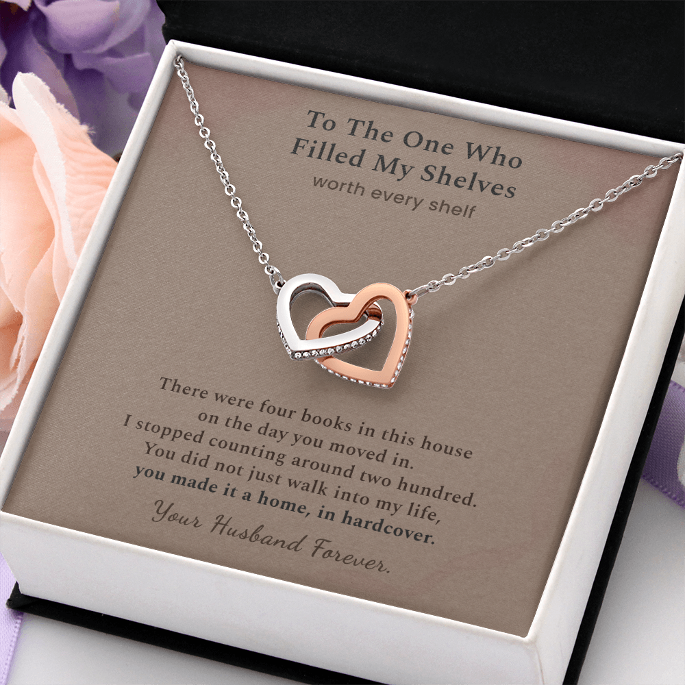 Bookish Soulmate Necklace Anniversary Gift | Message Card | Two Hearts Pendant Book Collector