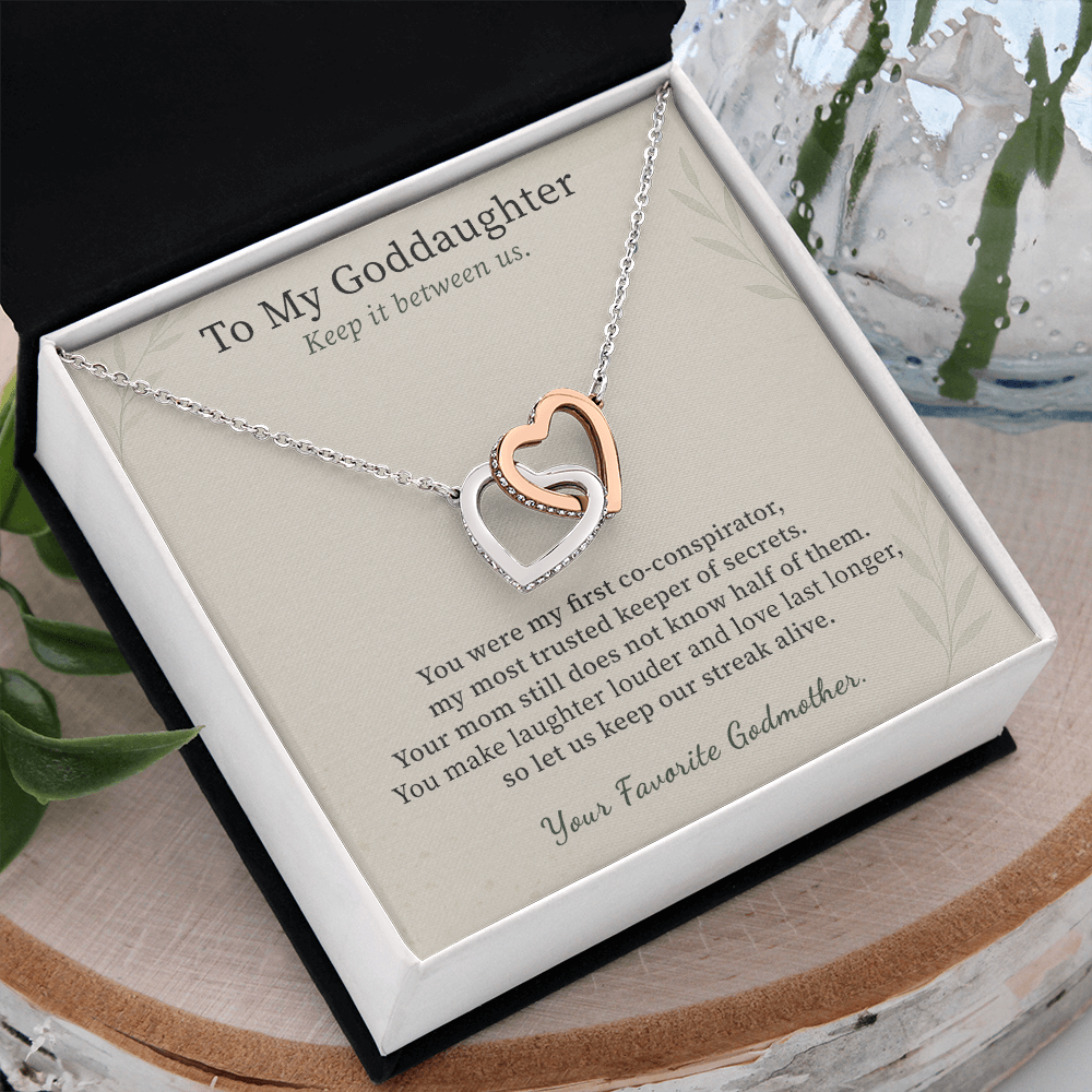 Sweet Goddaughter Necklace Graduation Gift From Fairy Godmother | Message Card | Two Hearts