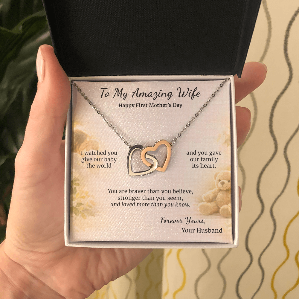 Interlocking Hearts Necklace for New Mom First Mothers Day | Message Card | Sentimental