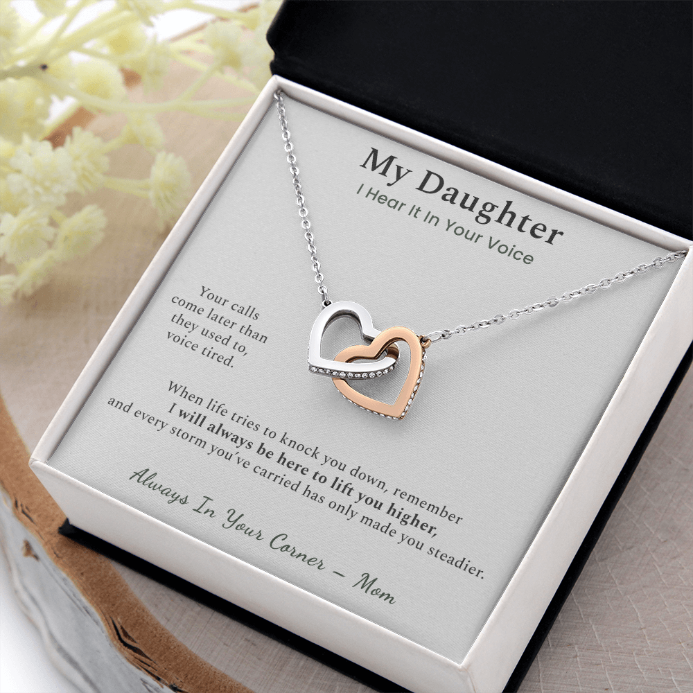 Daughter Necklace Support Gift From Mother | Message Card | Two Hearts Pendant Strength