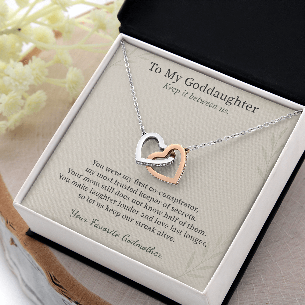 Sweet Goddaughter Necklace Graduation Gift From Fairy Godmother | Message Card | Two Hearts