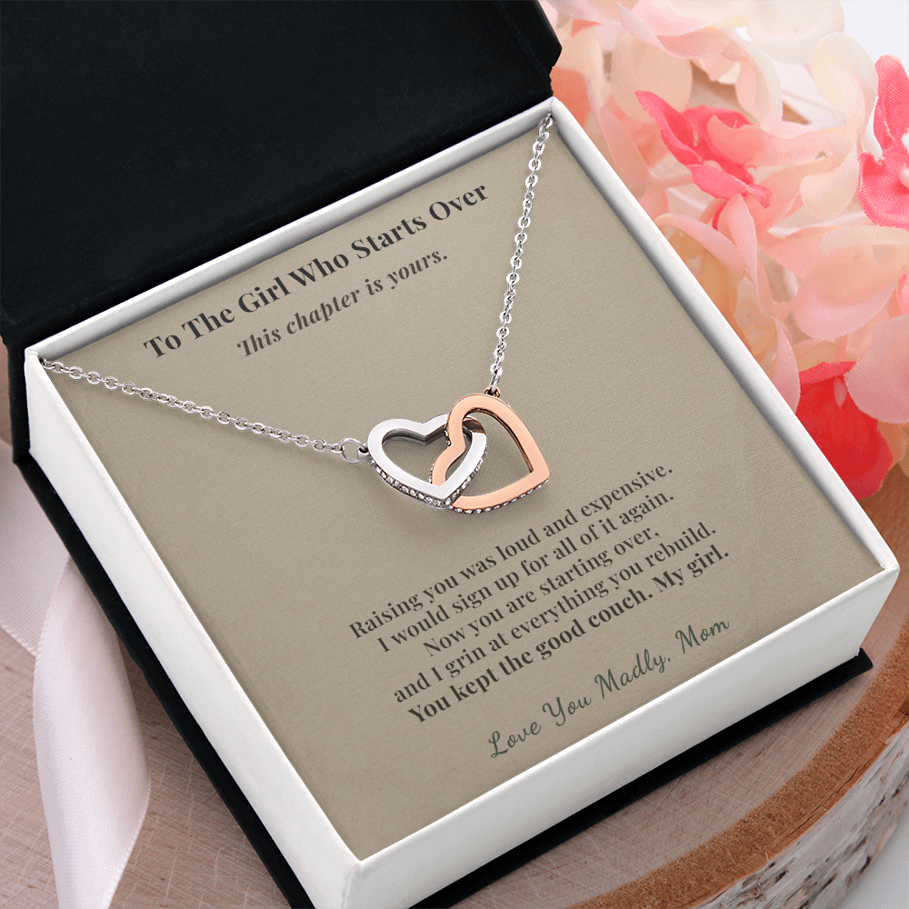 Daughter Necklace New Home Gift From Mom | Message Card | Two Hearts Pendant