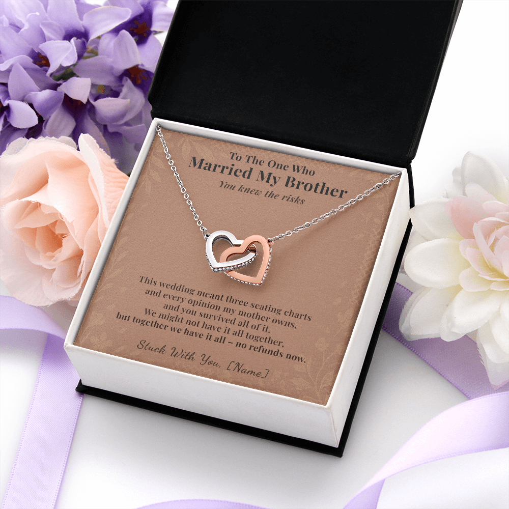 Bride Necklace Welcome Gift From Sister In Law | Message Card | Two Hearts Pendant
