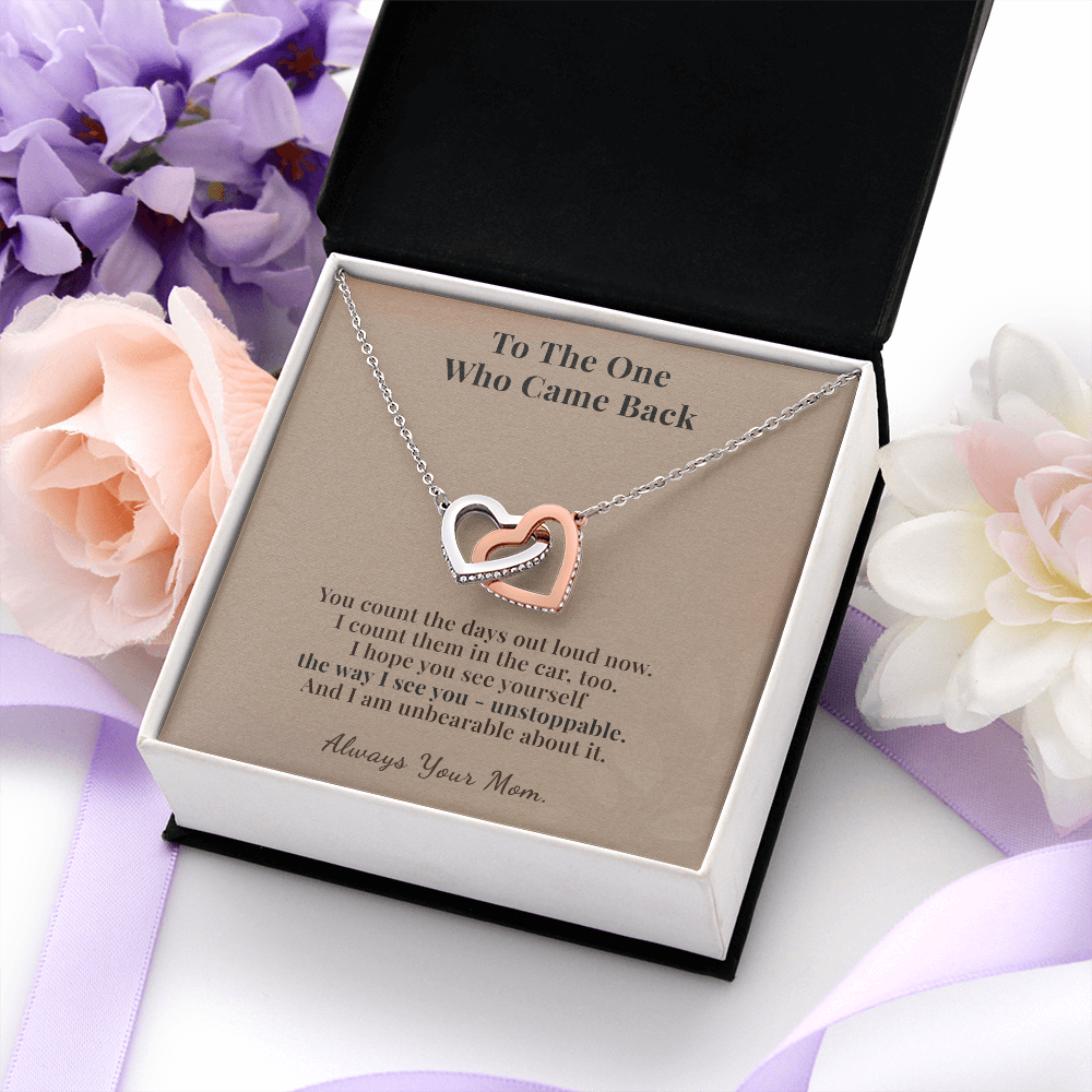 Daughter Sobriety Necklace Gift From Mom | Message Card | Two Hearts Pendant Milestone