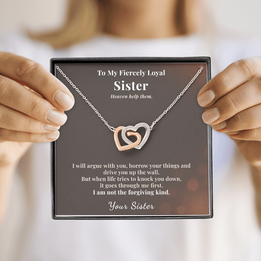 Little Sister Necklace Gift From Big Sis | Fiercely Loyal | Message Card | Two Hearts