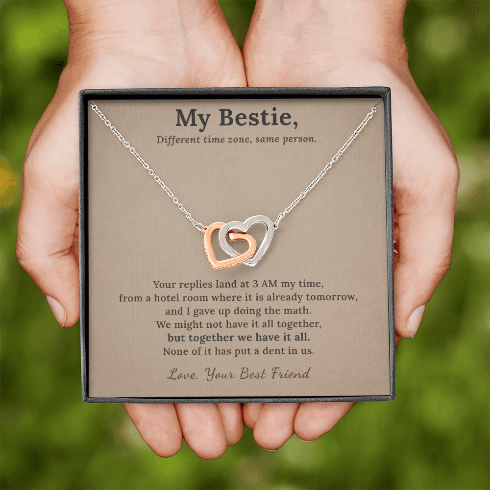 Best Friend Flight Attendant Necklace Appreciation Gift | Message Card | Two Hearts Long Distance
