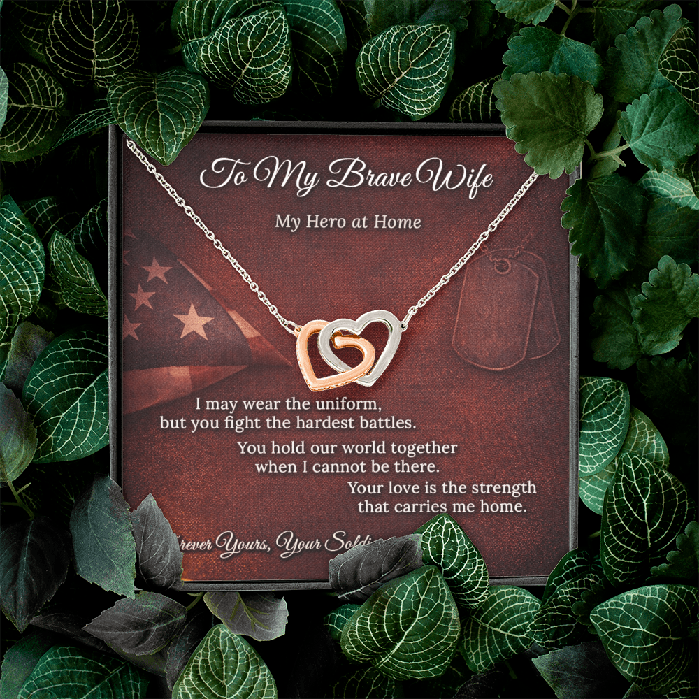 Interlocking Hearts Necklace for Military Wife Homecoming Gift | Message Card | Army Navy