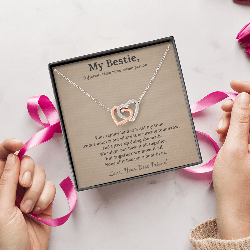 Best Friend Flight Attendant Necklace Appreciation Gift | Message Card | Two Hearts Long Distance