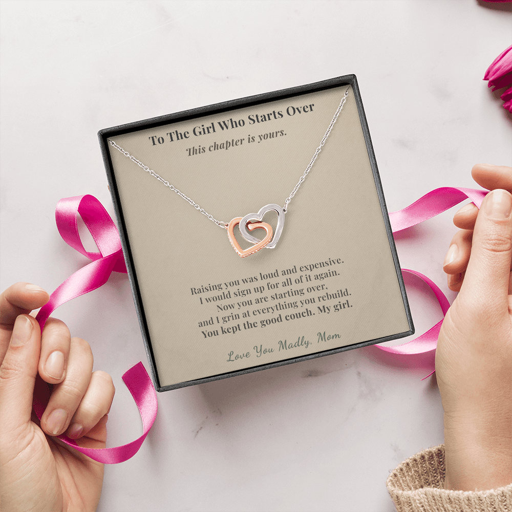 Daughter Necklace New Home Gift From Mom | Message Card | Two Hearts Pendant