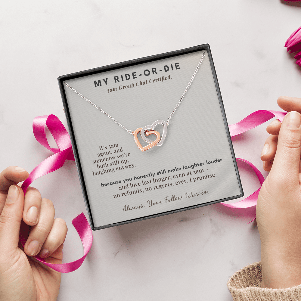 Bestie Menopause Necklace Birthday Gift From Friend | Message Card | Two Hearts Midlife Humor
