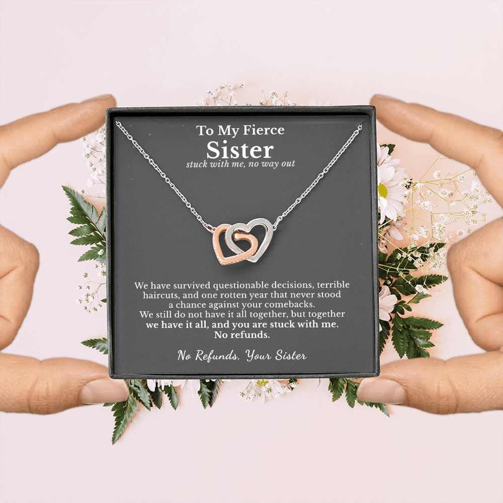 Sister Cancer Survivor Necklace Support Gift From Sister | Message Card | Two Hearts Pendant