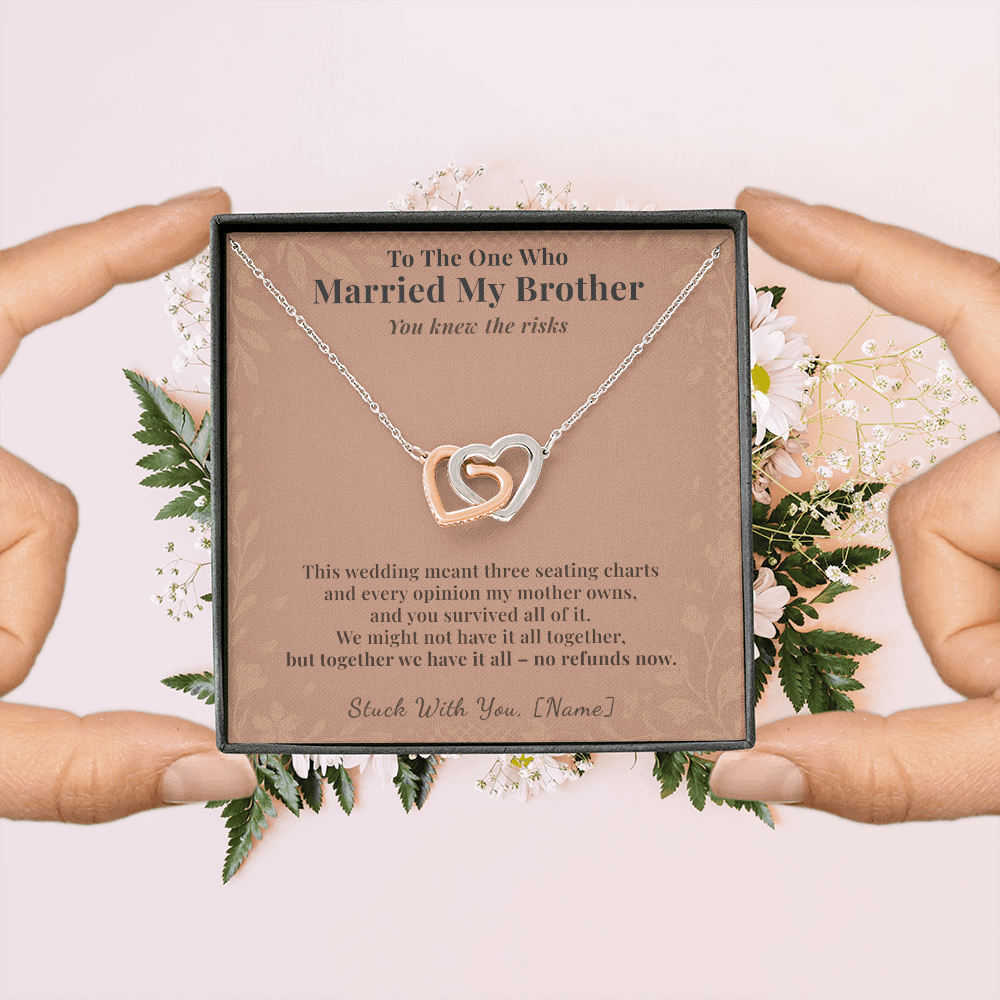 Bride Necklace Welcome Gift From Sister In Law | Message Card | Two Hearts Pendant