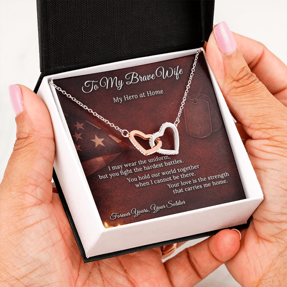 Interlocking Hearts Necklace for Military Wife Homecoming Gift | Message Card | Army Navy