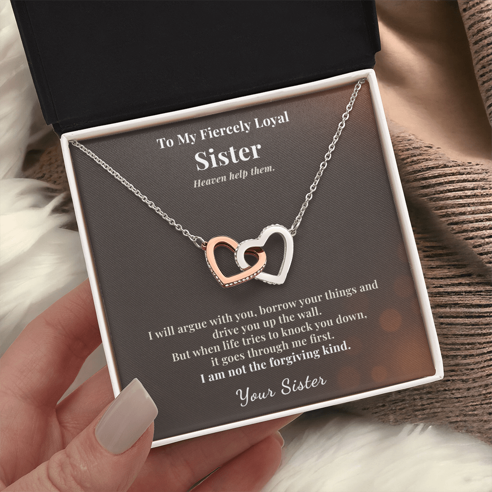 Little Sister Necklace Gift From Big Sis | Fiercely Loyal | Message Card | Two Hearts
