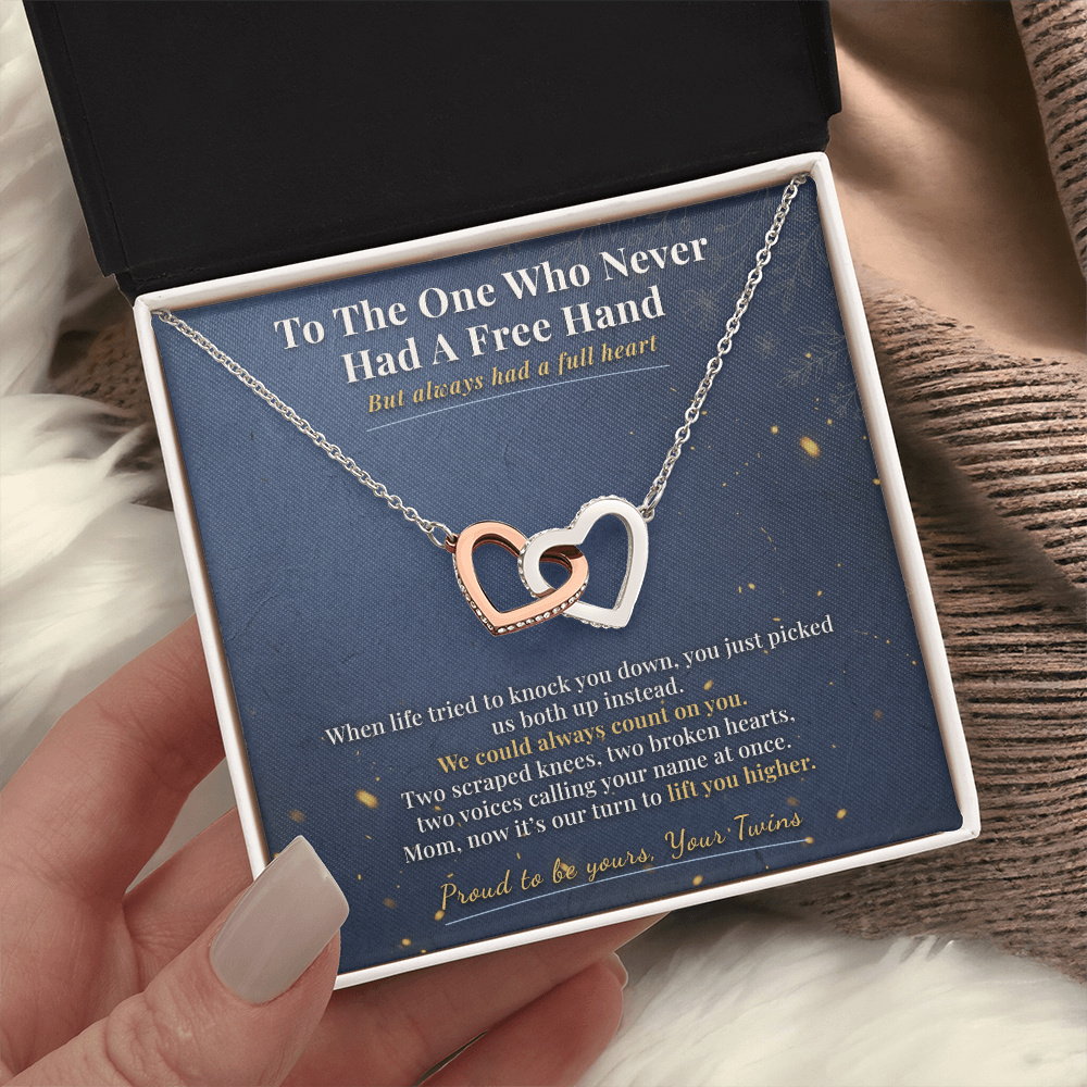 Mom of Twins Necklace Keepsake Gift | Message Card | Two Hearts Pendant Baby Shower