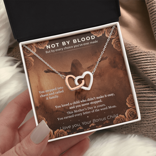 Step Mom Necklace Meaningful Gift | Message Card | New Family Two Hearts Pendant