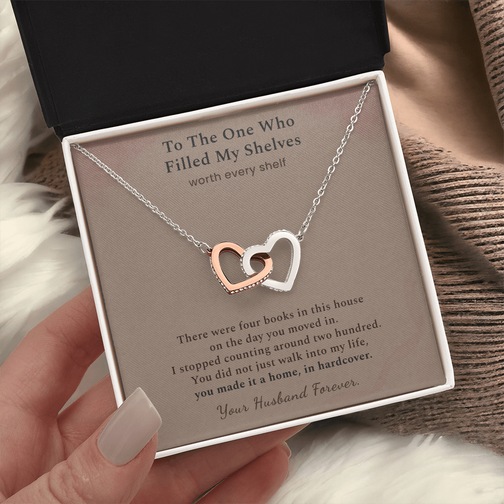 Bookish Soulmate Necklace Anniversary Gift | Message Card | Two Hearts Pendant Book Collector