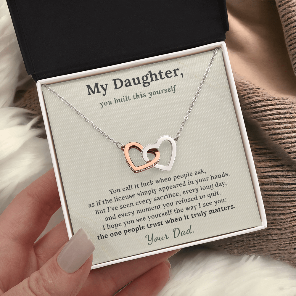 Electrician Daughter Necklace Graduation Gift From Dad | Message Card | Two Hearts Pendant