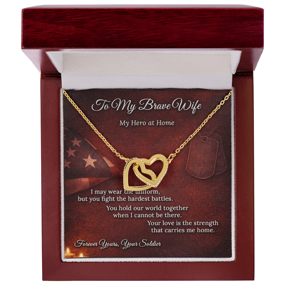 Interlocking Hearts Necklace for Military Wife Homecoming Gift | Message Card | Army Navy