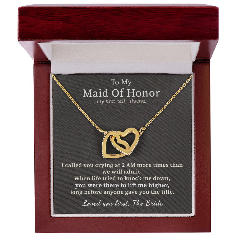 Maid Of Honor Necklace Thank You Gift From Bride | Message Card | Two Hearts Pendant