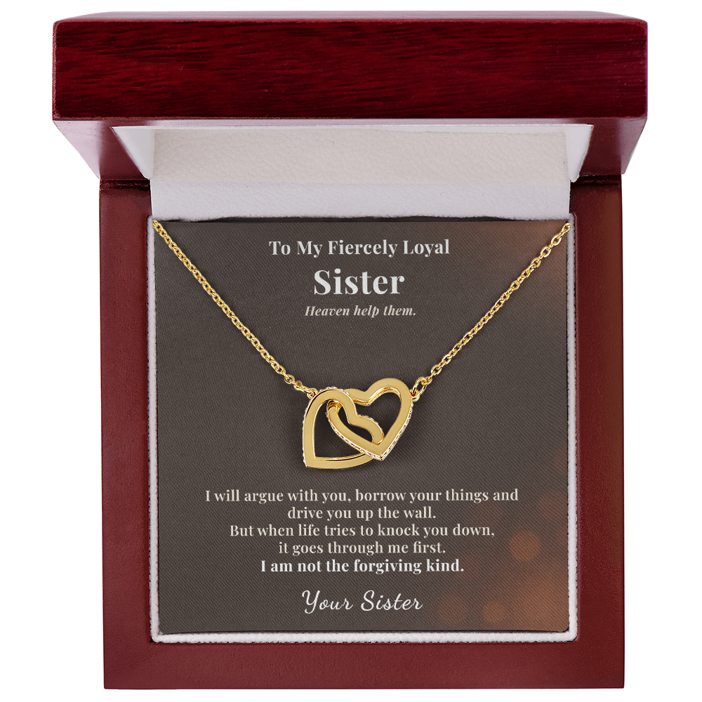 Little Sister Necklace Gift From Big Sis | Fiercely Loyal | Message Card | Two Hearts