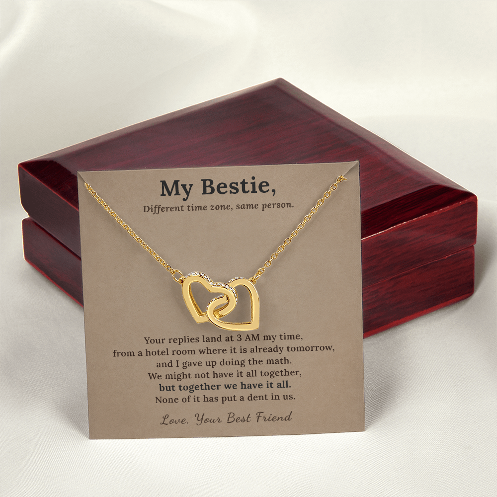 Best Friend Flight Attendant Necklace Appreciation Gift | Message Card | Two Hearts Long Distance