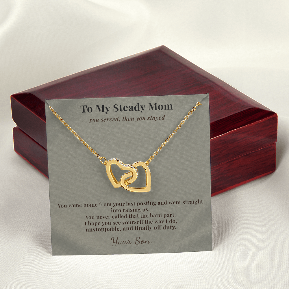 Veteran Mom Necklace Appreciation Gift From Son | Message Card | Two Hearts Pendant