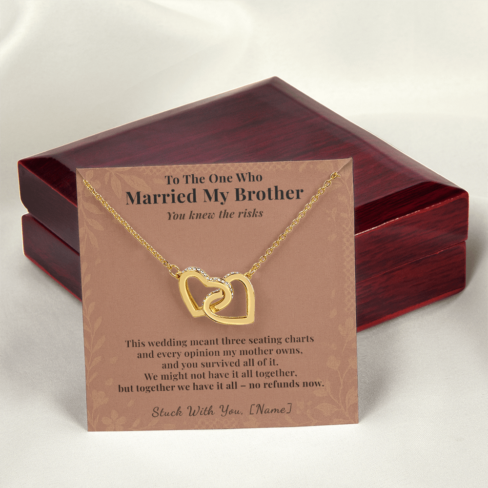 Bride Necklace Welcome Gift From Sister In Law | Message Card | Two Hearts Pendant