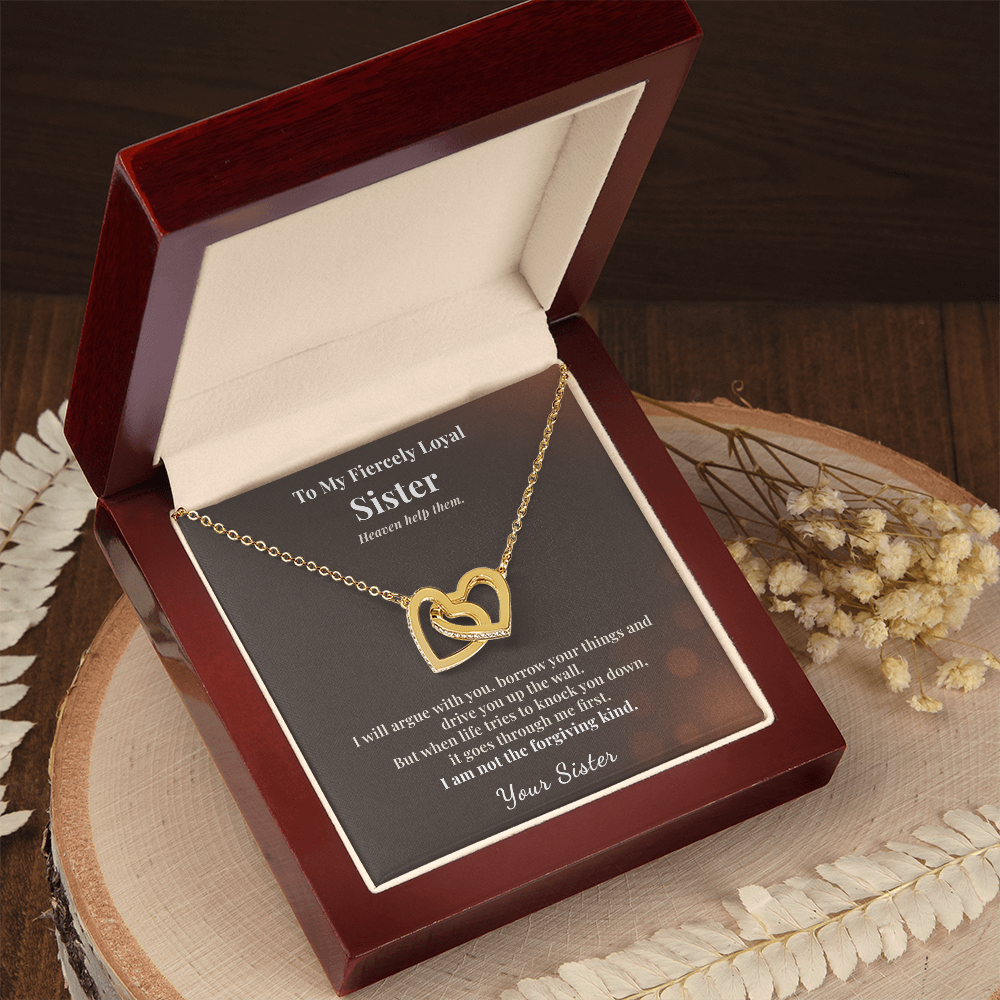 Little Sister Necklace Gift From Big Sis | Fiercely Loyal | Message Card | Two Hearts