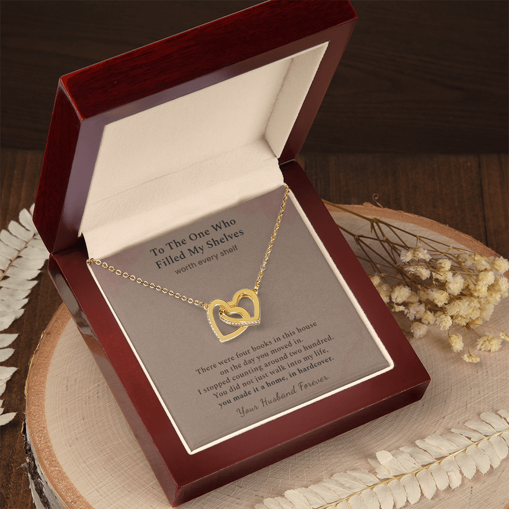 Bookish Soulmate Necklace Anniversary Gift | Message Card | Two Hearts Pendant Book Collector