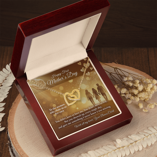 Stepmom Necklace Sentimental Gift | Message Card | Blended Family Two Hearts Pendant