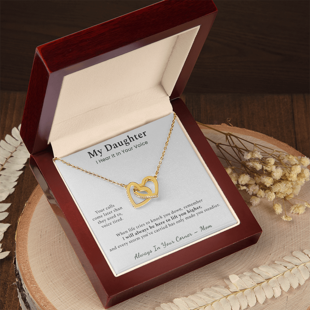 Daughter Necklace Support Gift From Mother | Message Card | Two Hearts Pendant Strength