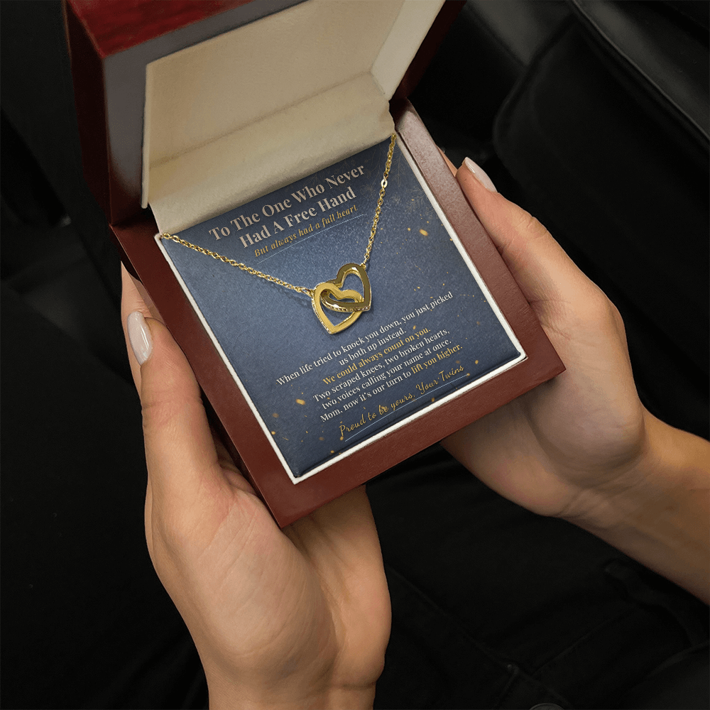 Mom of Twins Necklace Keepsake Gift | Message Card | Two Hearts Pendant Baby Shower