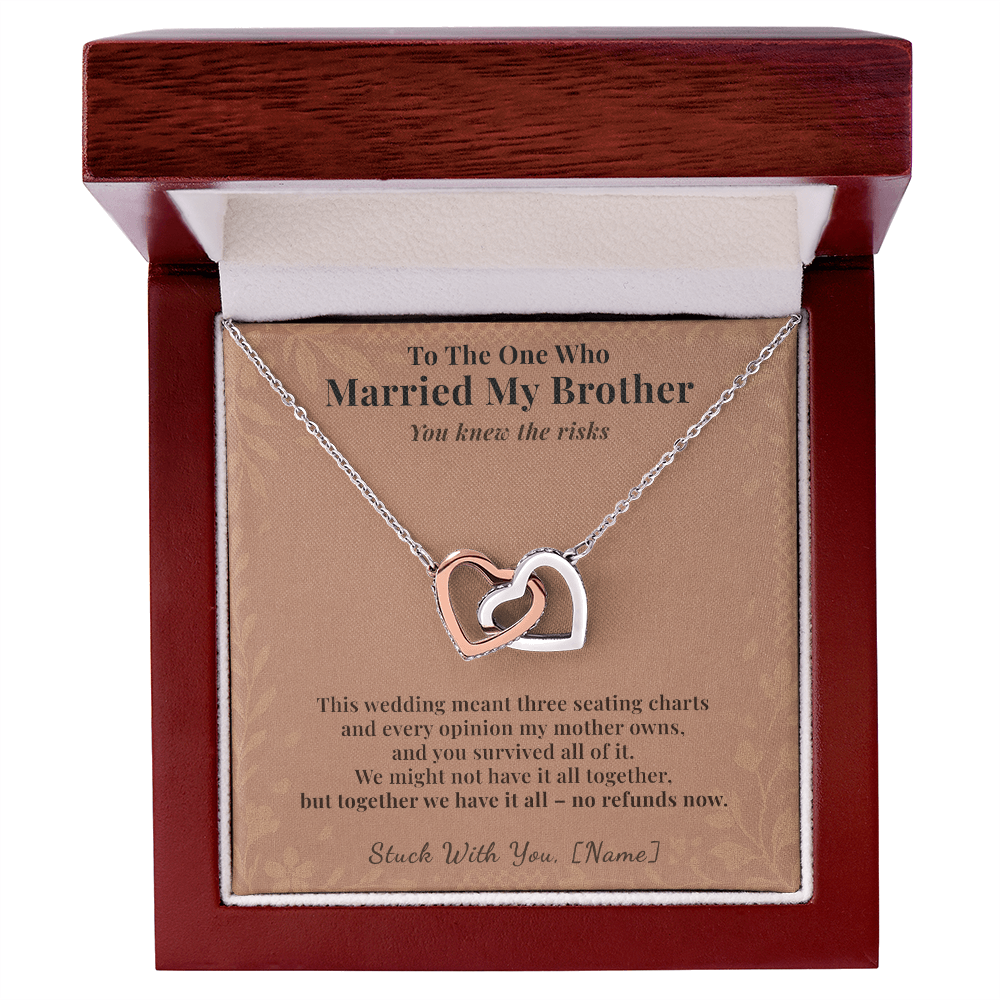 Bride Necklace Welcome Gift From Sister In Law | Message Card | Two Hearts Pendant