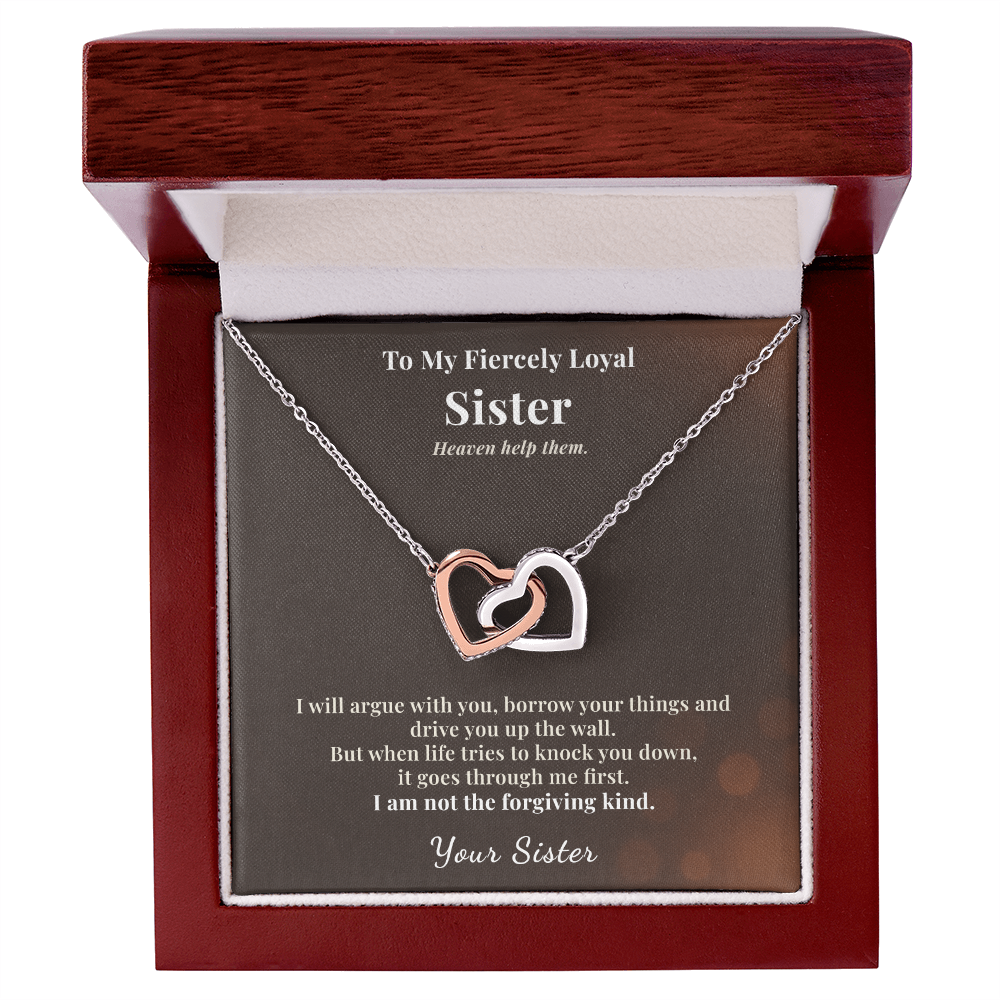 Little Sister Necklace Gift From Big Sis | Fiercely Loyal | Message Card | Two Hearts