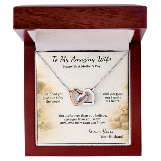 Interlocking Hearts Necklace for New Mom First Mothers Day | Message Card | Sentimental