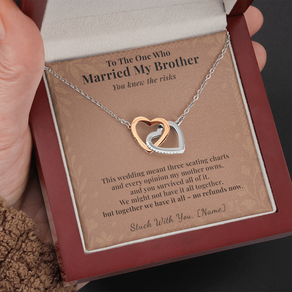 Bride Necklace Welcome Gift From Sister In Law | Message Card | Two Hearts Pendant
