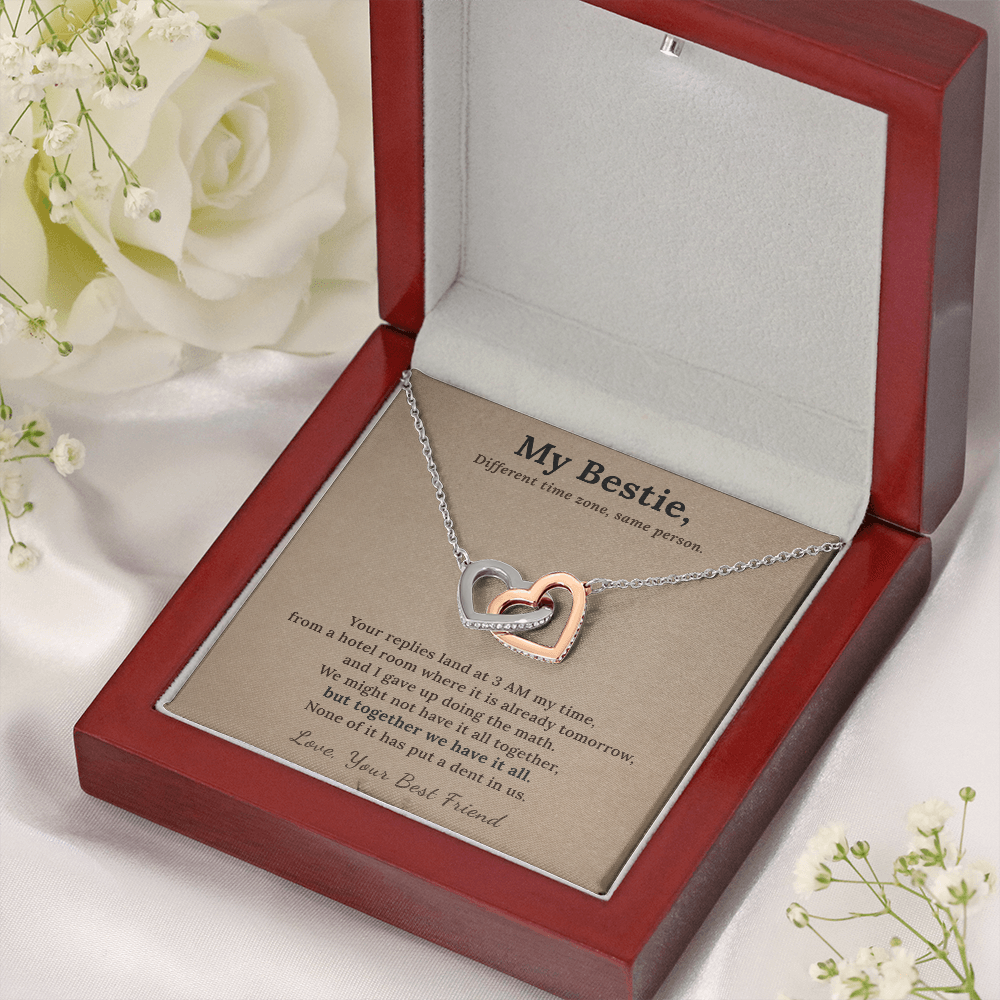 Best Friend Flight Attendant Necklace Appreciation Gift | Message Card | Two Hearts Long Distance