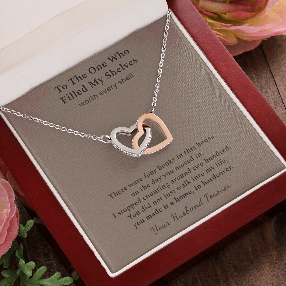Bookish Soulmate Necklace Anniversary Gift | Message Card | Two Hearts Pendant Book Collector