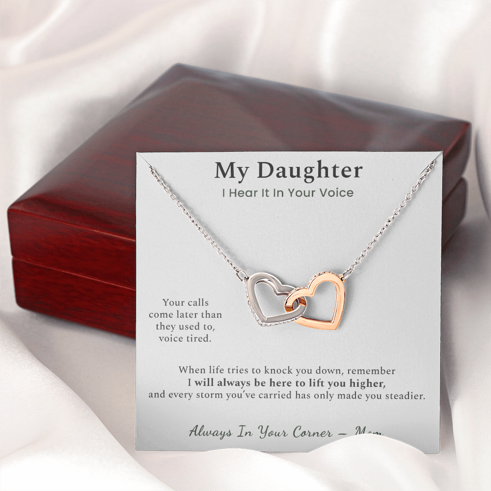 Daughter Necklace Support Gift From Mother | Message Card | Two Hearts Pendant Strength